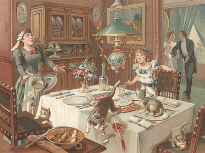 Naughty cats (chromolitho)