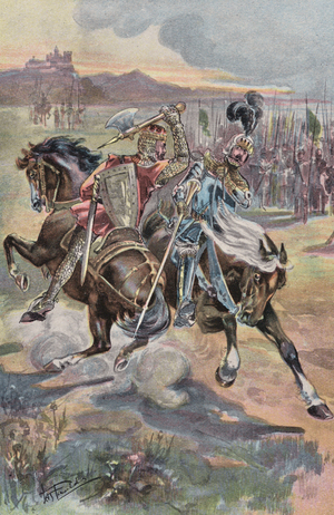 Bruce and De Boune (colour litho)
