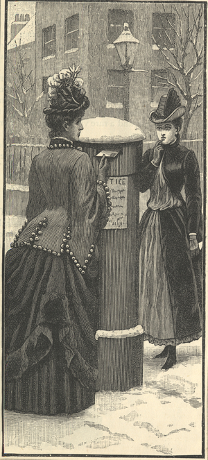 19th century illustration of girl posting letter