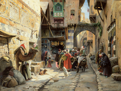 A Street Scene, Damascus (oil on panel)