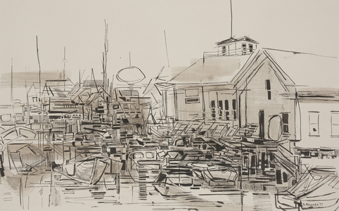 Port Aransas, 1957 (pen and ink with brown wash)