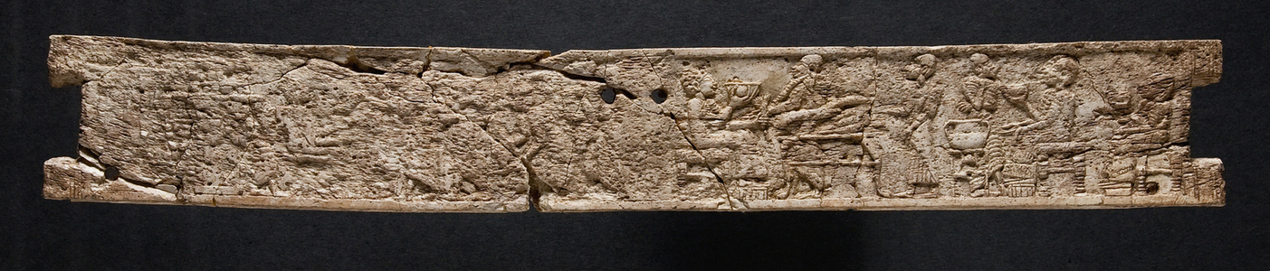 Plaque depicting a feast scene, Megiddo, 1400-1200 BC (ivory)