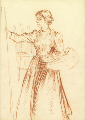 Study of Gwen John at the easel (chalk on paper)
