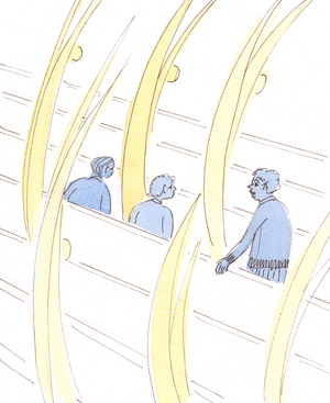 When people chatter needlessly in church, their Guardian Angels still pray to Jesus, and honour Him by their reverent silence, 2004 (w/c on paper)