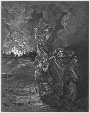 Gustave Dore Bible: The flight of Lot (engraving)
