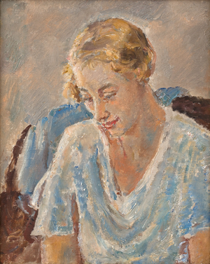 Portrait of a Woman in Blue (oil on canvas)