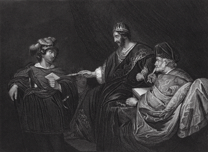 David sending a Letter to Joab by Uriah, II Samuel, Ch XI, v 14 (engraving)