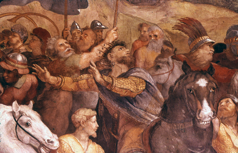 Detail from 'The Meeting of Leo the Great and Attila', 1514. Fresco in the Apostolic Palace, Vatican City, by the Italian Renaissance artist Raphael and his assistant Giulio Romano