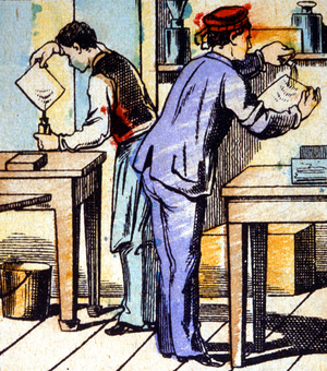 Discovery of the collodion process by Legay, 1880 (illustration)