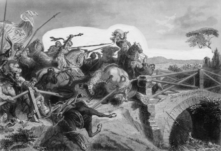 Pierre Terrail lord of Bayard (1476-1524) French knight, here at Garigliano bridge during wars of Italy, 1504, engraving after Lariviere