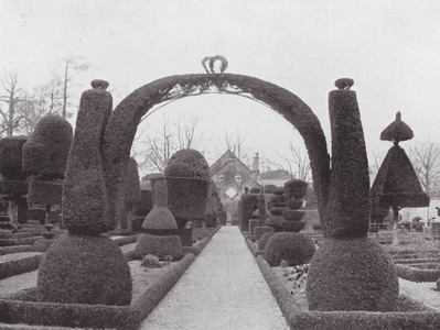 Levens Hall, An Old World Garden, Westmoreland England: Main Walk from the Barrister's Wig (b/w photo)