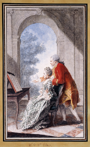 John Wilkes and Miss Gertrude Carmontelle,  (black lead, red chalk, watercolour)