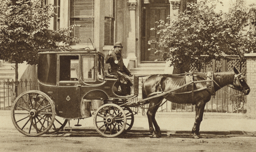 London cab known as a growler (b/w photo)