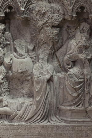 Cathedral collection. Bas-Relief. Stone. Devotion monument of Eustache Savary (Monument votif d'Eustache Savary). Originally of the brotherhood (Frères Mineurs de Tournai). Ca 1425.