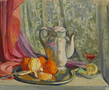 Still-life with Teapot and Oranges, 1946 (tempera on paper)