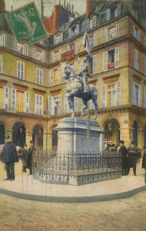 Statue of Joan of Arc, Paris. Postcard sent in 1913.