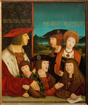 Emperor Maximilian I and his family (oil on wood)
