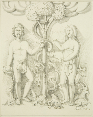Panel forming Altarpiece of St Ewen's - Adam and Eve (pencil & wash on paper)