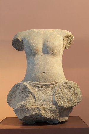 Male figure, Lopburi period, 13th century AD, found at Prang Bhramathat, Phimai national museum, Thailand (photo)