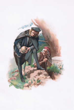 Hamlet and the gravedigger, illustration from 'Hamlet ' (colour litho)