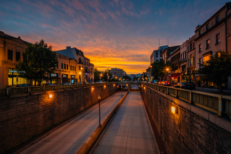 Connecticut Avenue at sunset, at Dupont Circle, in Washington, DC., USA (photo)