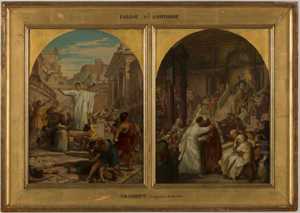 Sketch for the church of Saint-Ambroise: Saint Augustine putting an end to the barbaric practice of fathers, brothers and sons fighting each other to practice war, between 1872 and 1875 (oil on canvas)