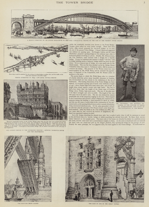 The construction of Tower Bridge, London (engraving)