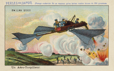 Flying torpedo boat in the year 2000 (chromolitho)