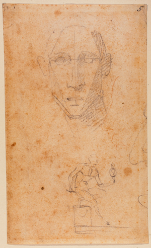 Head study and sketch of Diomedes with Palladius, 16th century (drawing)
