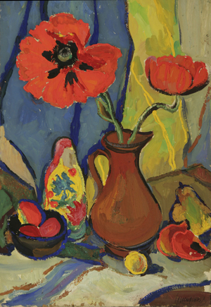 Still life with Poppies and Pitcher, 1964 (oil on card)