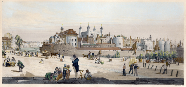 Tower of London and Mint from Great Tower Hill (colour litho)