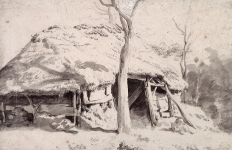 A Sheepfold in the Forest (chalk and wash)