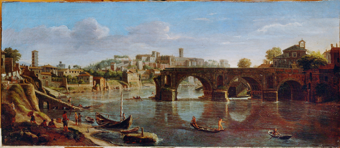 View of the Ponte Rotto seen from the Tiber (parchment)