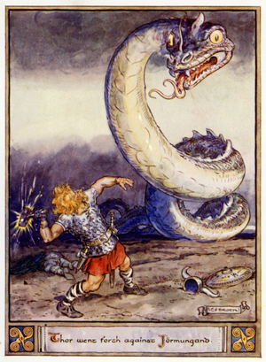 Thor went forth against Jormungand (colour litho)