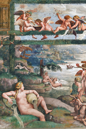 Detail of Cupid and Psyche's wedding banquet, West Wall, Chamber of Cupid and Psyche (Sala di Amore e Psiche), 1526-1528