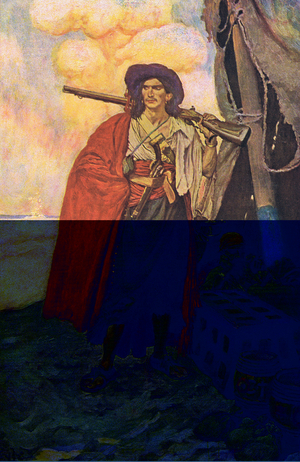 The buccaneer was a picturesque fellow, from Howard Pyle's Book of Pirates published by Harper & Bros, 1921 (colour litho)