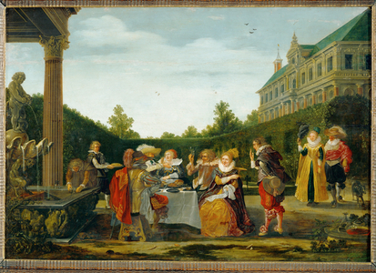 Dinner in a garden, 1624 (painting on oakwood)