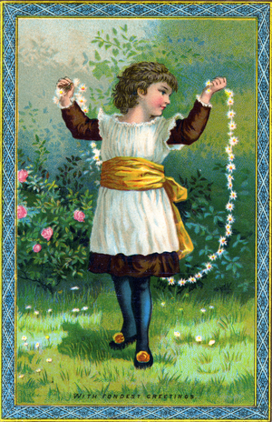 Victorian Girl With a Garland of Flowers, c.1880 (chromolithograph)