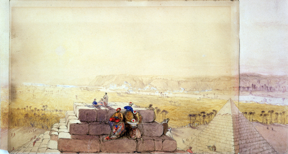 View of a Pyramid' After watercolour by David Roberts (1796-1864) Scottish artist and orientalist. Ancient Egypt Archaeology 