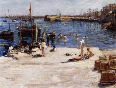 Boys Bathing, Newlyn Quay, 1910 (oil on canvas)