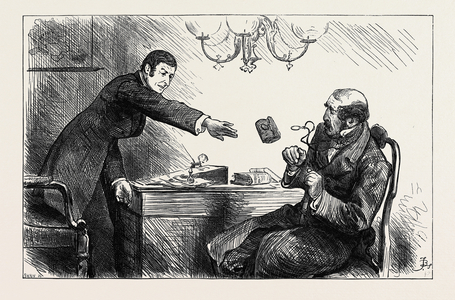 The Usurer However Chucked Him Scornfully an Old Pocket-Book with a Ten-Pound Note Inside Saying. 'There 's Your Own Money Back Again with Interest Magpie!' 1880