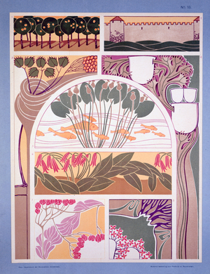 illustration from 'Modern Designs for Ceilings and Walls' by M. J. Gradl, published early C20th (colour litho)