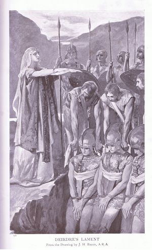 Deirdre's lament, illustration from Celtic Myth and Legend published by The Gresham Publishing Company, c.1920 (litho)