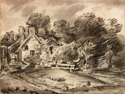 Landscape with Cottage (chalk & wash on paper)
