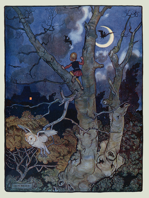 Tom Thumb finds the home of the Ogre, illustration for an English edition of Perrault's Contes, 'The Book of Fairy Tales', published in London, early 20th century (colour litho)