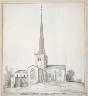 St. Mary's Church, Hemel Hempstead; trees on either side