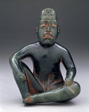 Seated ruler in ritual pose, c.900-500 BC (serpentine & cinnabar)