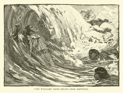 John Williams' Sixth Escape from drowning (engraving)