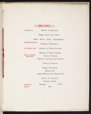 Menu for an event held by Group VIII of New York state bankers association - 
"Manhatten Bankers". An annual banquet held at the Waldorf Astoria, February 6th 1900.