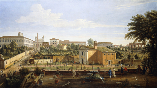 The Church of SS. Marcellino e Pietro, from the Vigna Ciccolini,  (oil on canvas)